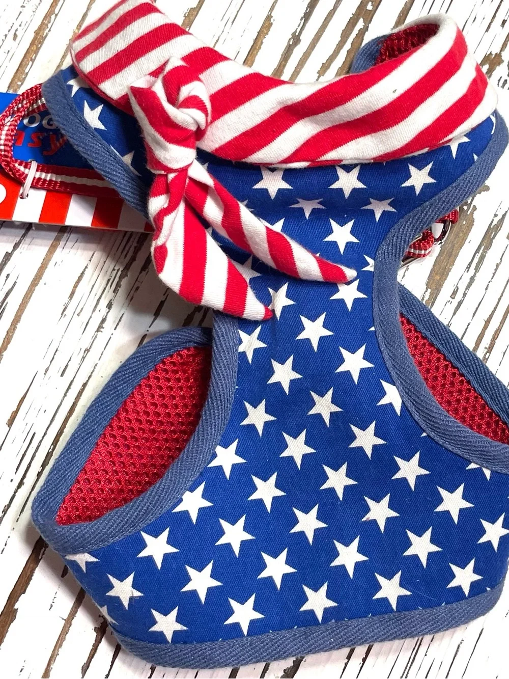Patriotic Stars & Stripes Pet Harness - Red, White & Blue with Matching Leash Lg